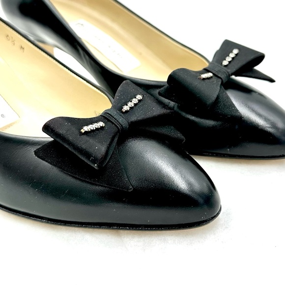 Vintage Black Bow Clear Rhinestone Shoe Clips Fancy Black Tie - Picture 7 of 11